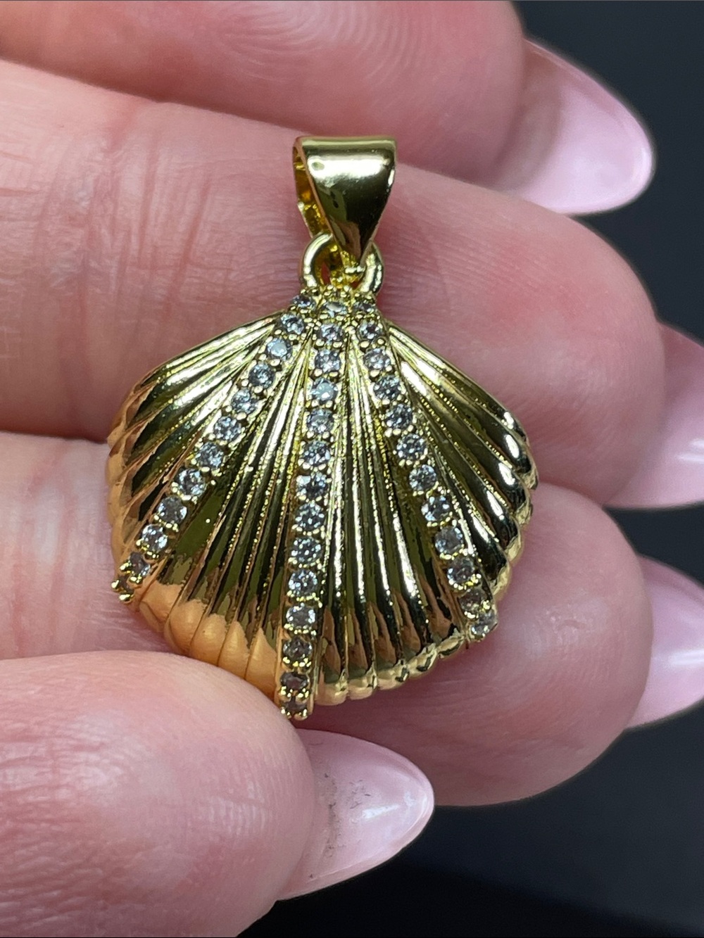 Freida Rothman Gold & Pave Shell Necklace Pendant - Picture 5 of 6